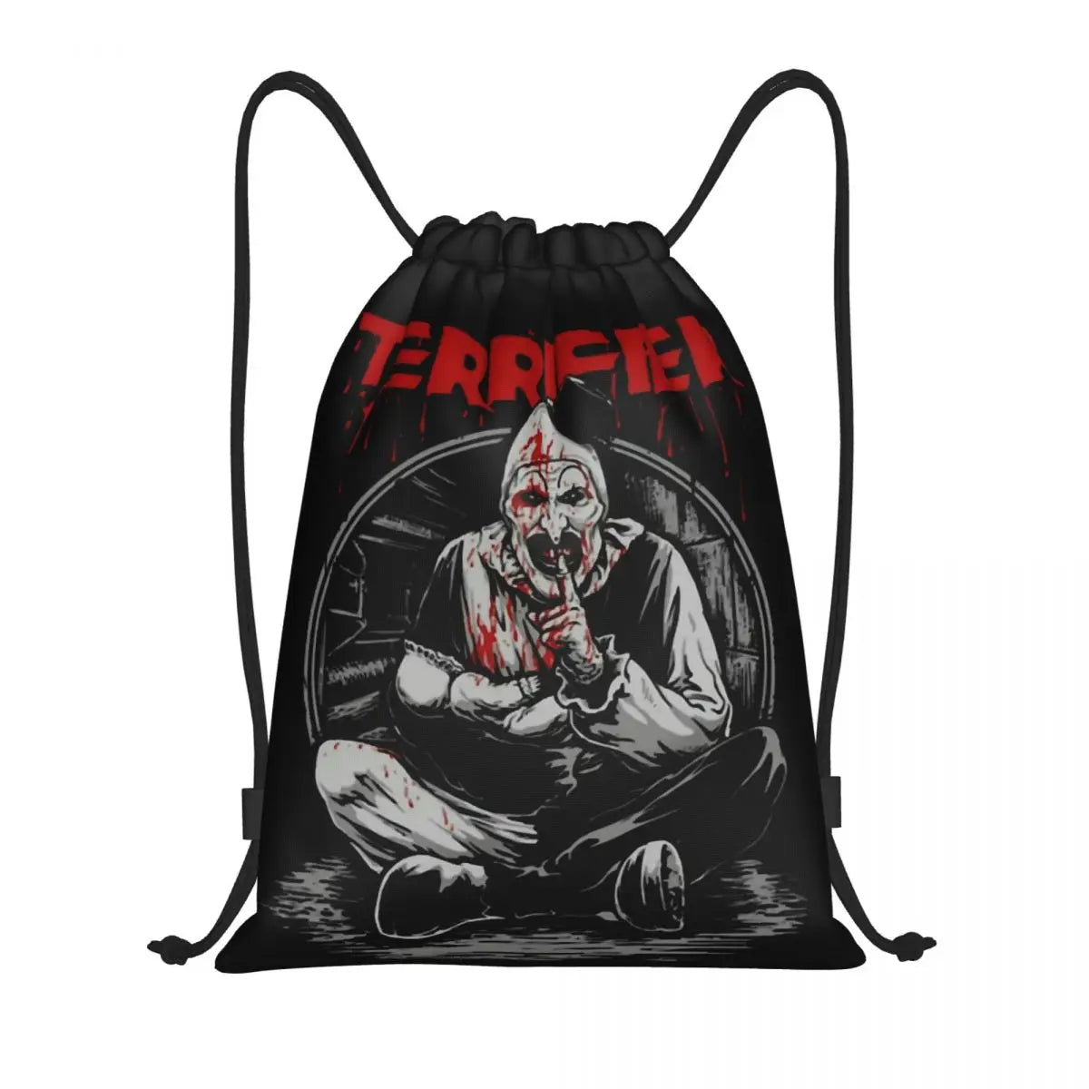 Custom Halloween Movie Terrifier Drawstring Backpack Bags Men Lightweight Horror Clown Gym Sports Sackpack Sacks for Traveling