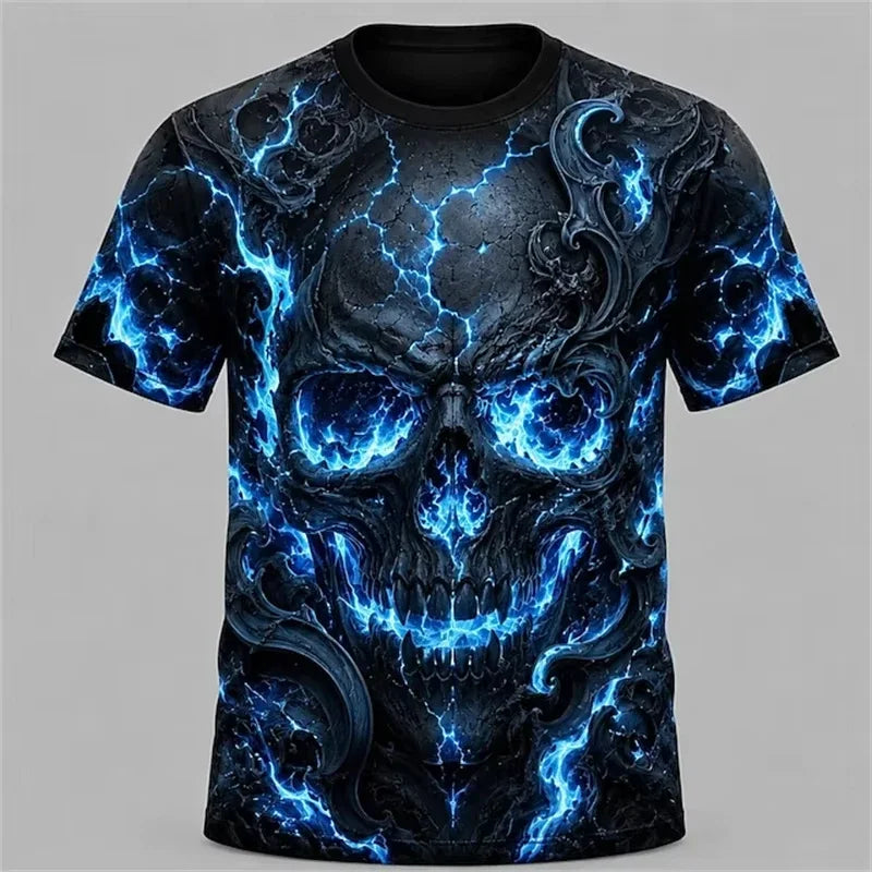 Summer Halloween Atmosphere T-shirt Terror Cosplay T-shirt Round neck loose T-shirt Skull Pattern Printed Short Sleeve Tops
