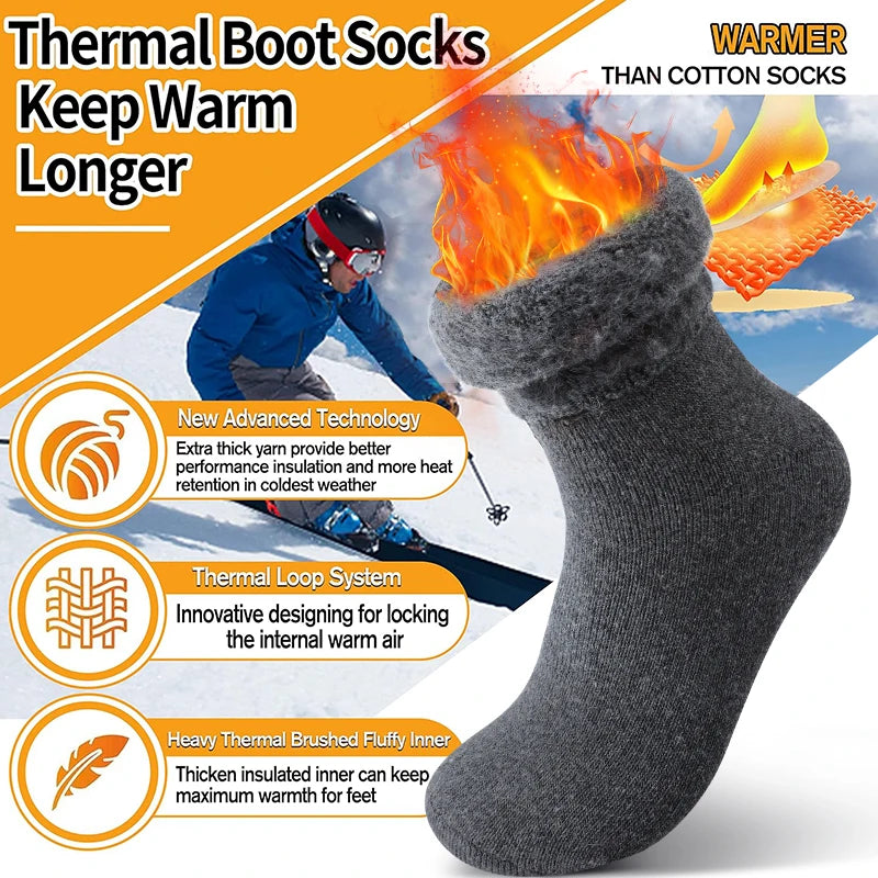 3Pairs Men's Fleece Lined Thermal Crew Socks Winter Plush Mid-Calf for Snow & Indoor Dark Solid Comfort Terry Socks Daily Wear