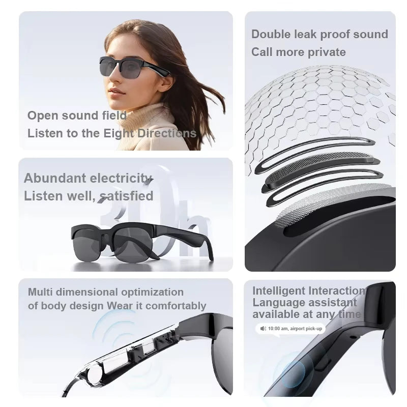 Lenovo 8KHD 1600MP Smart Glasses AI Translation Hands-Free Calling AI Chat Logging Music Playback Smart Sunglasses For Women Men
