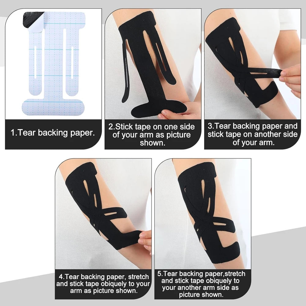 5/10/15/20Pcs Pre-Cut Kinesiology Tape for Elbow, Elbow Tape Athletic LatexTape Free Relief Muscle Support Pain for Sports