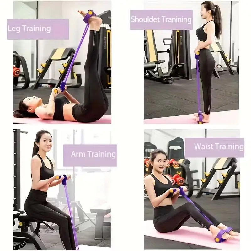 4 Tube Resistance Bands with Ergonomic Pedal, Full Body Workout, Yoga, Pilates, Core, Glutes, Hamstrings,Quads,Chest, Back, Neck
