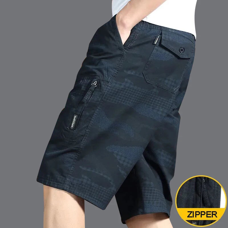 Men's Knee Length Casual Shorts Zipper Pocket Fashion Loose Straight Cotton Comfortable Beach Running Short Pants