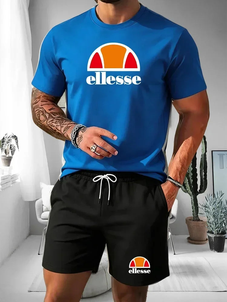 Men's Two-piece Sports Suit Round Neck Short Sleeved Shirt Shorts Set Men's Running Suit Plus Size T-shirt Men's Summer T-shirt