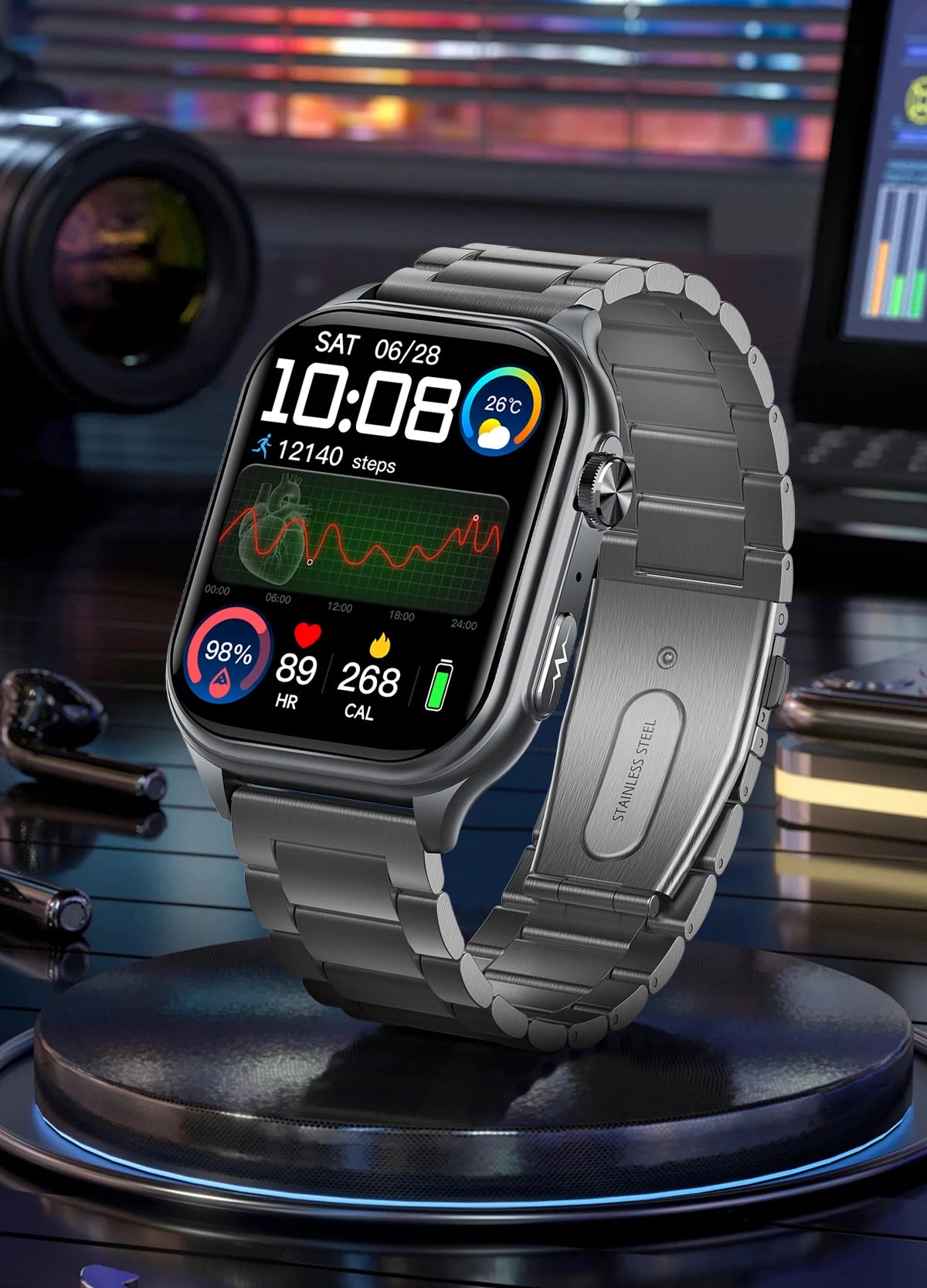 GE500 Nano SIM Card 4G B1 B3 B5 B8 HD Calling for Calling ECG SmartHealth Management Watch Leather Answer Calls Fitness Tracker