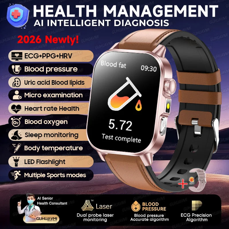 2026 New Micro Physical Examination Health Smartwatch Blood Pressure Uric Acid Blood Lipids Flashlight Care Smartwatch for Women