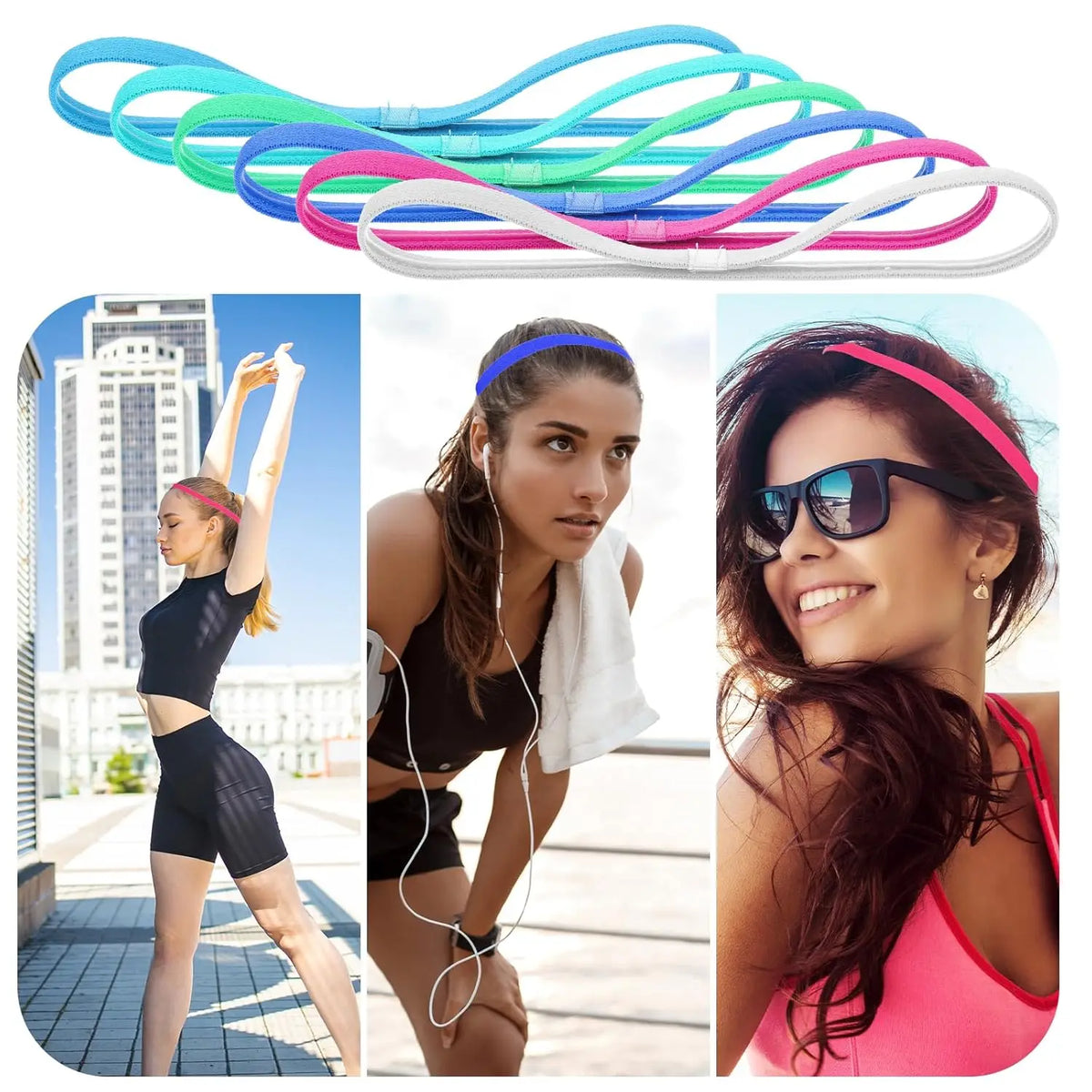 12 Pcs Thin Elastic Headbands Non Slip Sport Sweatbands for Running Soccer Basketball Cycling Workouts Gym Tennis Hiking Volleyb