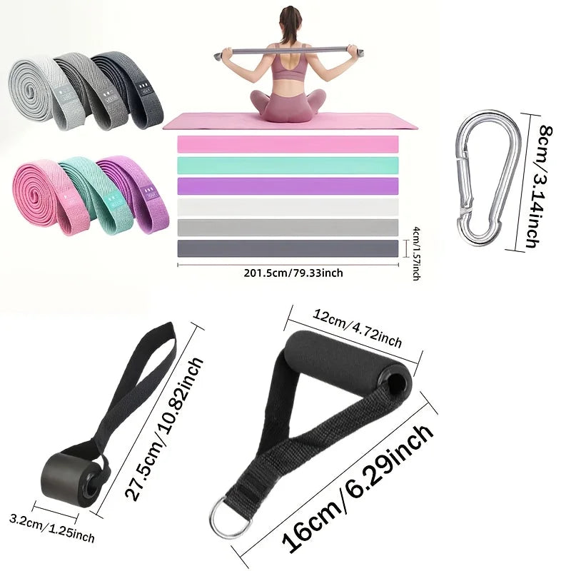 Yoga Rally Belt Fabric Resistance Belt Set with Door Anchor Handle Home Strength Fitness Training Equipment