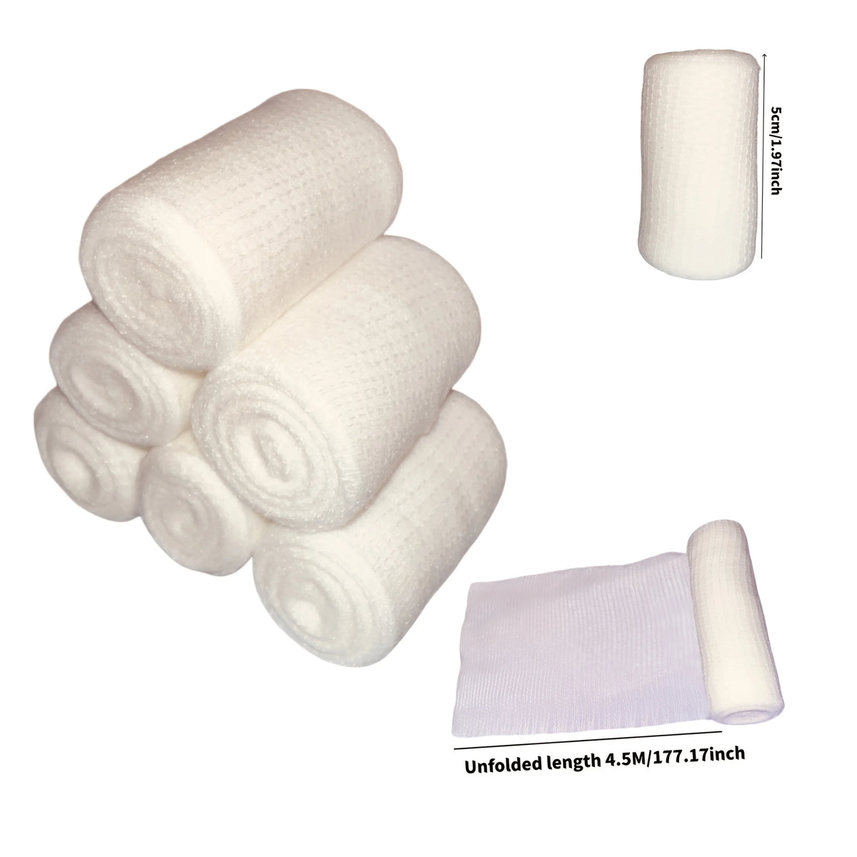 6 Rolls Elastic Gauze Bandages, Breathable and Retractable White Care Package, Used for Finger, Wrist, Leg Support Sports Care