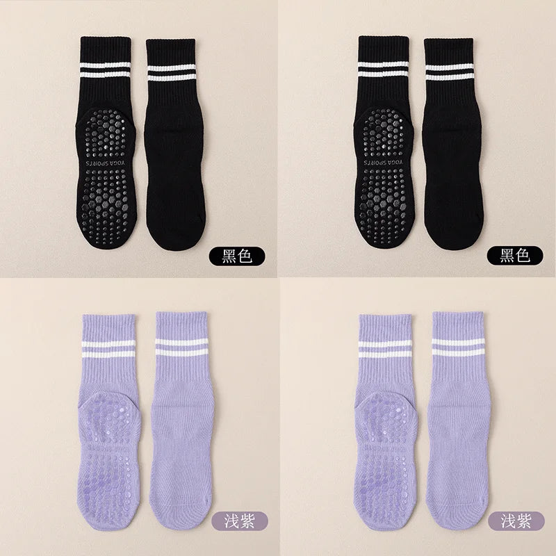 4pairs Women Anti-skid Yoga Socks Grips Cotton Mid-tube Bottom Breathable Fitness Dance Barre Workout Pilates Socks 8 Colors
