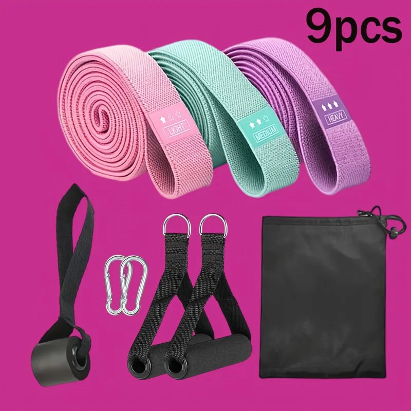 Yoga Rally Belt Fabric Resistance Belt Set with Door Anchor Handle Home Strength Fitness Training Equipment