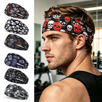 Elastic skull print sports headband, sweat-absorbent sports headband, unisex non-slip fitness headband, cycling street headband