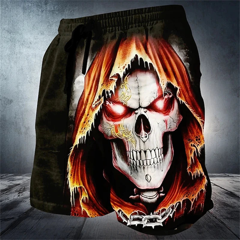 Trendy Halloween Men's Shorts Fashionable 3D Skull Print Drawstring Shorts Relaxed Street Style Oversized Comfort Shorts