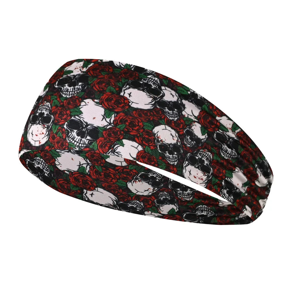 Elastic skull print sports headband, sweat-absorbent sports headband, unisex non-slip fitness headband, cycling street headband