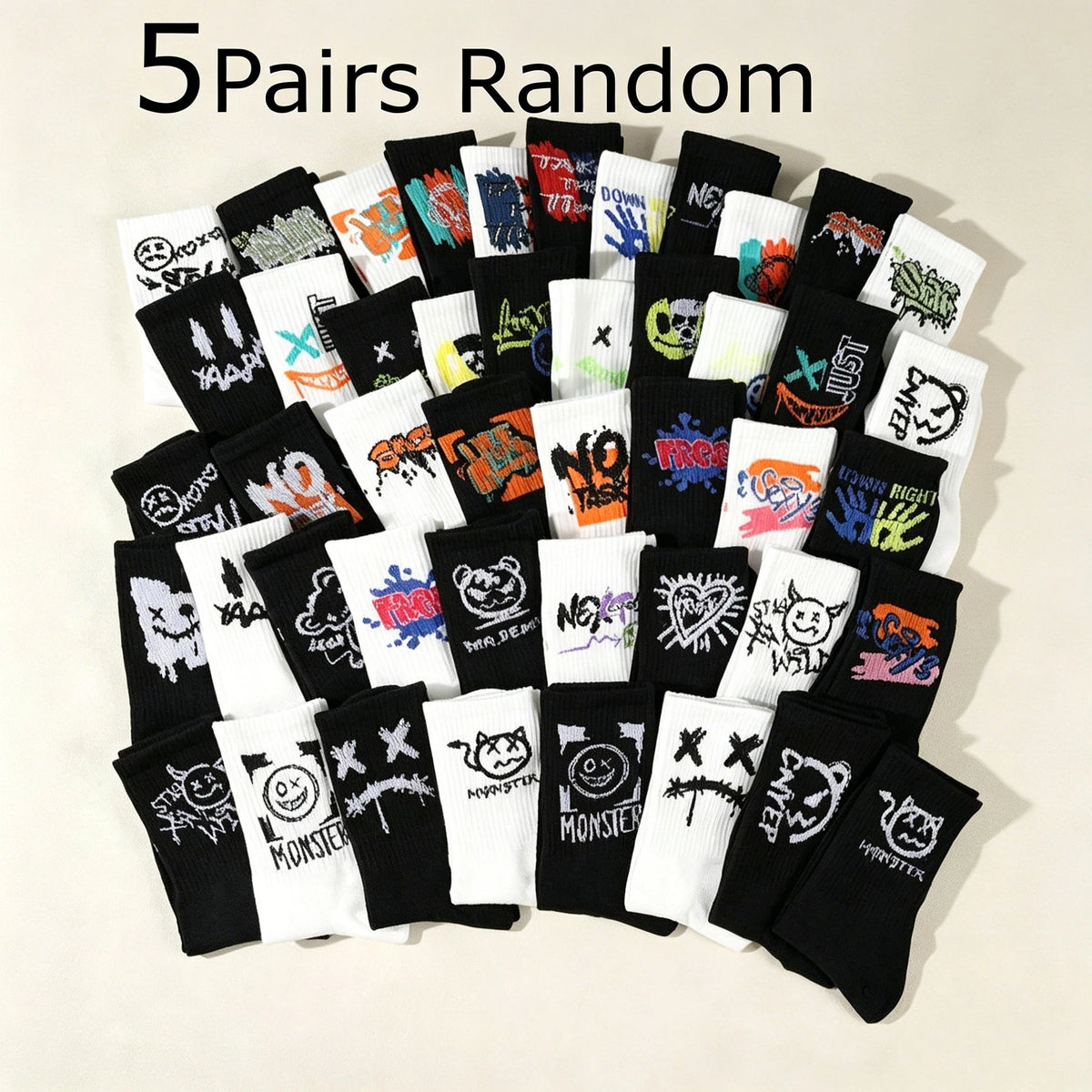 5/10/20 Double Random Graffiti Printed Men's and Women's Sports Socks Fun Cool Hip Hop Street Style Multi Color Letter Socks