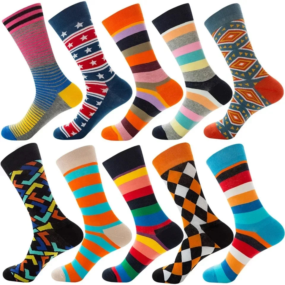 10 Pairs Lot Pack Men Women Couples Lover Socks New Arrival Rhombus Animal Christmas Cartoon Fruit Food Dot Cotton Happy Socks