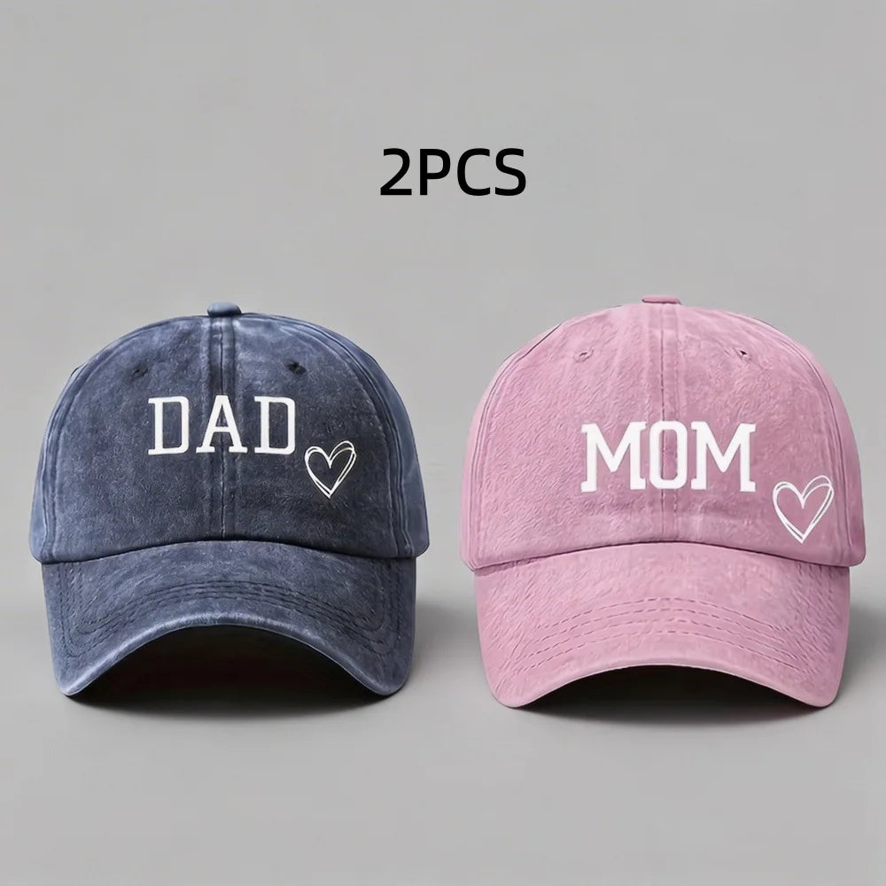 DAD MOM Washed Cotton Baseball Caps Unisex Denim Sport Hat Family Couple Sun Hats Outdoor Soft Top Breathable Sunshade Caps