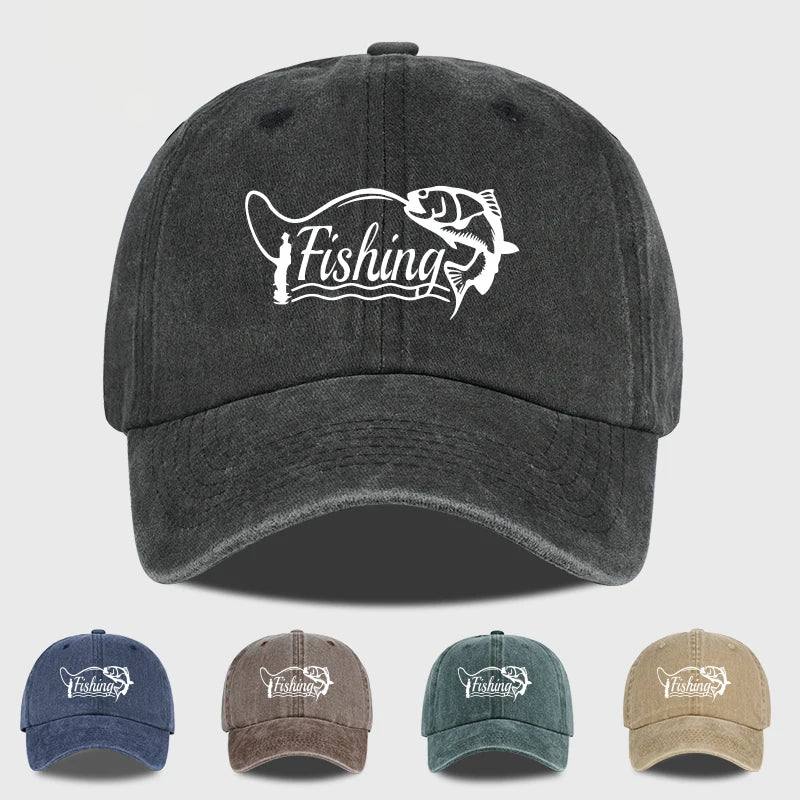 Classic Fishing Quote Print Washed Baseball Cap Adjustable Unisex Gift For Fishermen & Dad