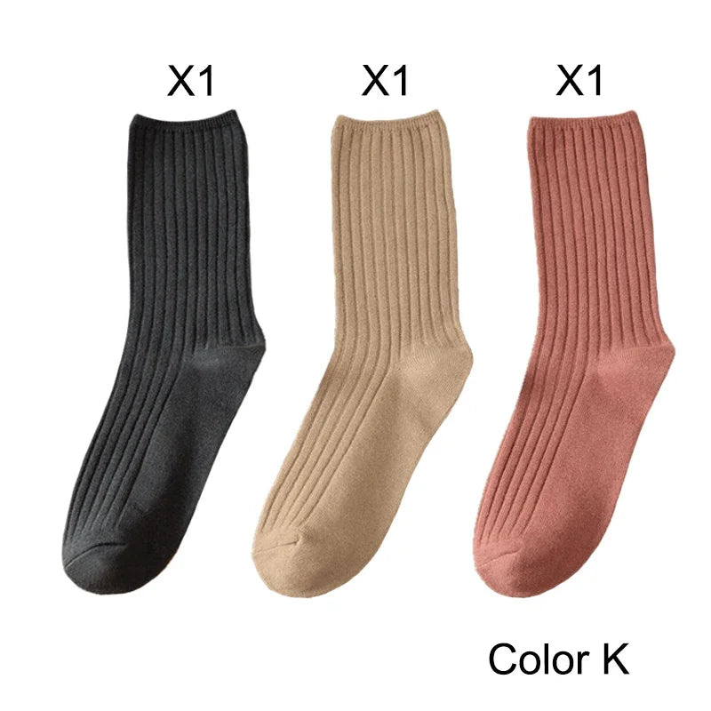 3 Pairs Lot Socks Sets Women Solid Color Elegant Retro Long Women Socks Breathable Japanese Style Casual Cotton Long Sock
