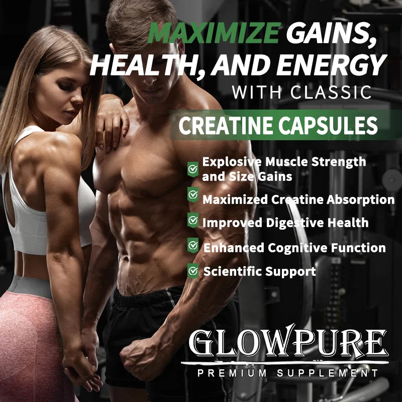 Creatine Monohydrate Capsules for Muscle Endurance, Workout Recovery, Mass Gainer, Strength Performance Nutritional Supplement