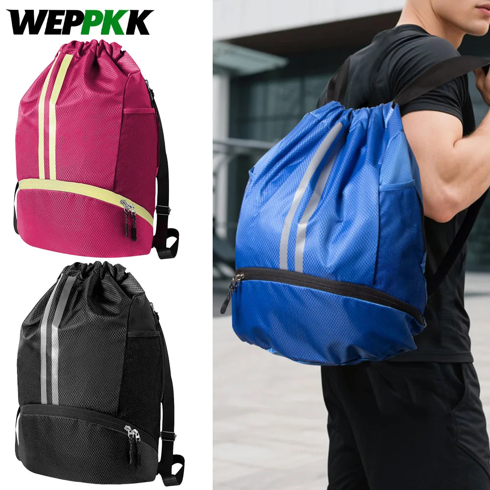 1PCS Drawstring Gym Bag, Waterproof Drawstring Backpack, Swim Bag with Shoes Compartment,Pull String Sport Bag Soccer Basketball