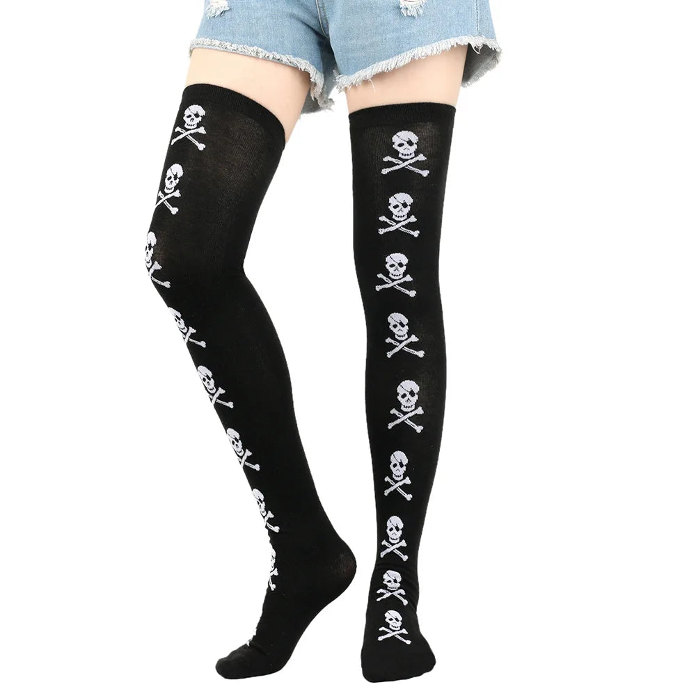 Good-looking Halloween Bleeding Socks Black Solid Color Cartoon Bat Sock Holiday Costume Party Skull Stockings Cool Girls' Style