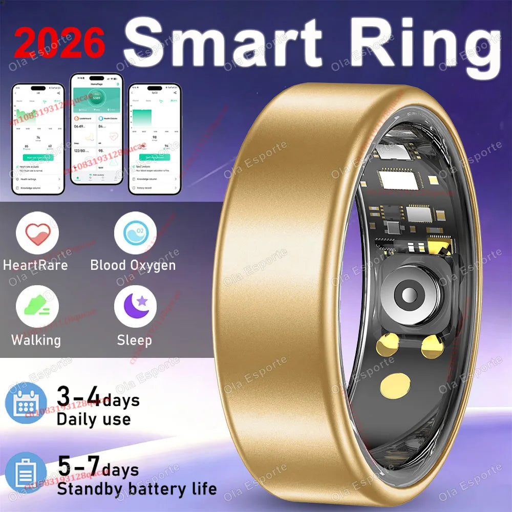 2026 Smart Ring Blood Pressure Heart Rate Sleep Monitoring Smartring IP68 & 5ATM Waterproof Multi-sport Mode Smartring Man Women