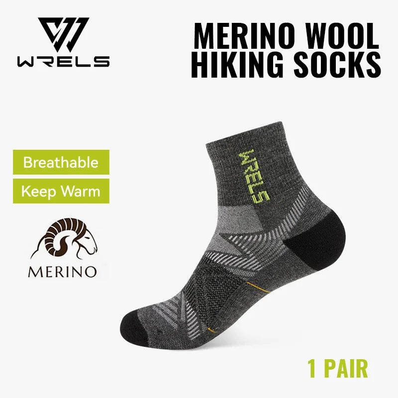 WRELS 1/2/3Pairs Merino Wool Socks Hiking Running Socks Breathable Cushion Sweat Wicking Warm Thermal Compression Wool Socks