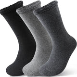 3Pairs Men's Fleece Lined Thermal Crew Socks Winter Plush Mid-Calf for Snow & Indoor Dark Solid Comfort Terry Socks Daily Wear