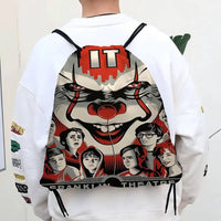Horror Film I-It P-Pennywise Clown Drawstring Bags Sports Backpack Gym Sackpack Water Resistant String Bag For Cycling