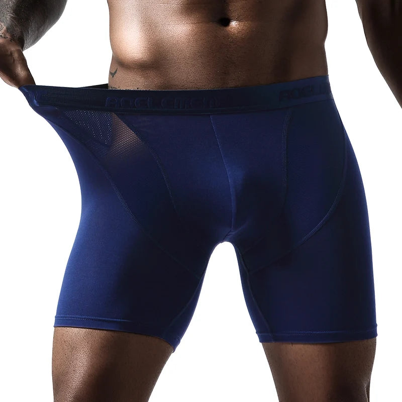 3-Pack of Ice Mesh Men's Underwear, Sports Running, Extended Wear-Resistant Leg Boxer Briefs, Long-Leg Five-Quarter Pants Underw