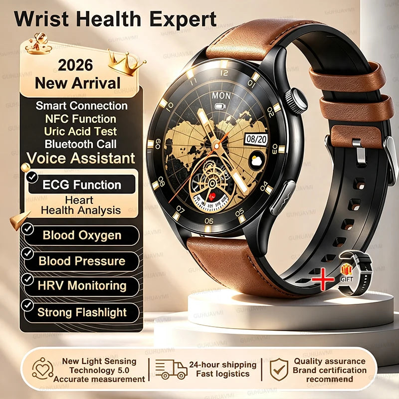 2026 NEW Health Check Smart Watch Man ECG+PPG Blood Oxygen Heart Rate Monitor 1.56