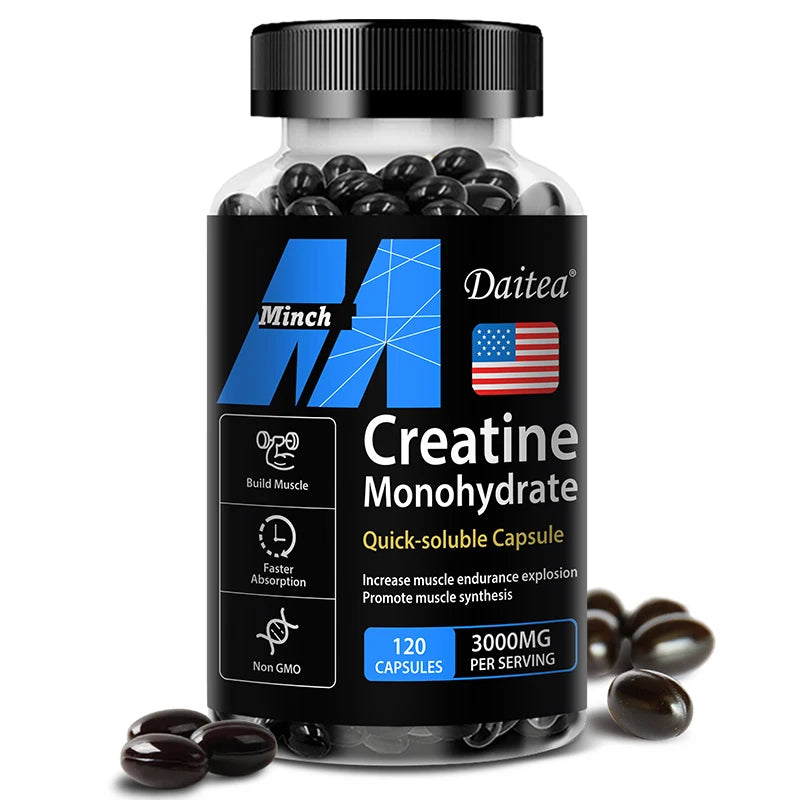 Daitea Creatine Monohydrate, 3000 Mg, 120 Capsules, for Muscle Endurance, Non-GMO, Gluten-Free