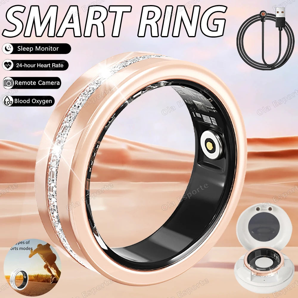 Diamond Fashion Women Smart Ring With Box IP68 Waterproof Lady ring Heart Rate Health Monitor Sports Pedometer Fitness Ring R12