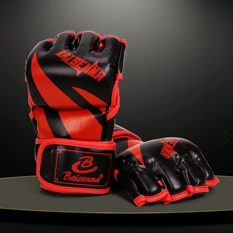 Boxing Half Finger Gloves MMA Punching Gloves Muay Thai Competition PU Leather Sponge Boxing Training Mitts