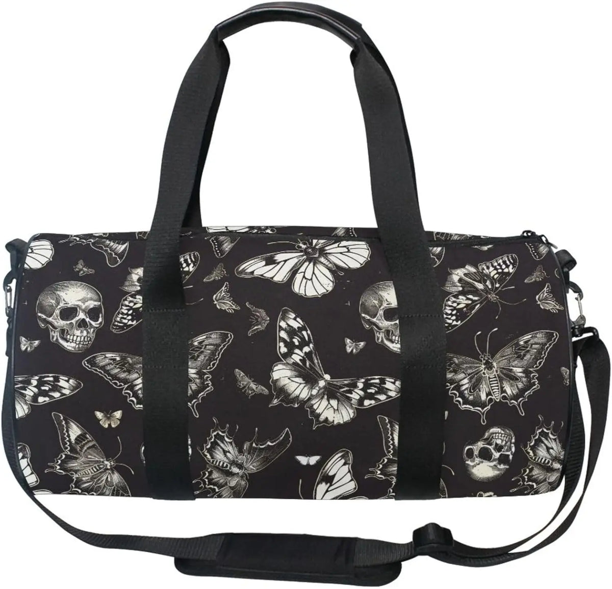 Sports Duffel Bags Gothic Skull Butterfly Athletic Gym Bag Overnight Workout Travel Tote Luggage for Men Women Yoga