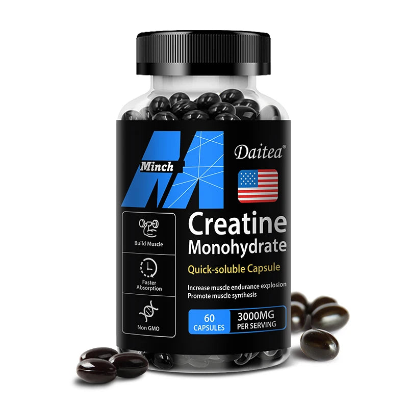 Daitea Creatine Monohydrate, 3000 Mg, 120 Capsules, for Muscle Endurance, Non-GMO, Gluten-Free