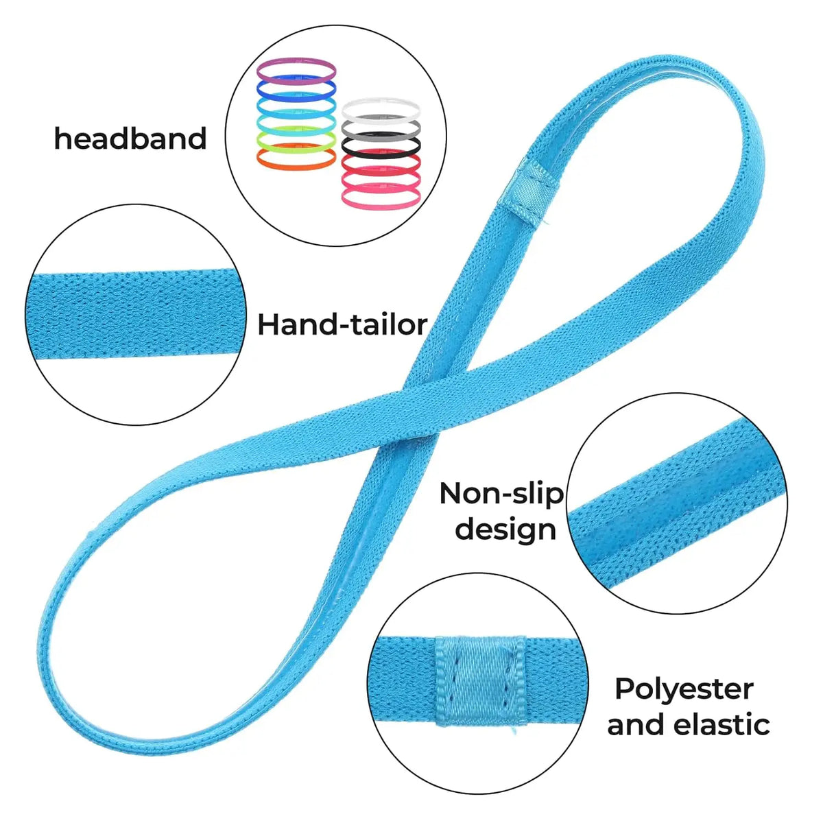 12 Pcs Thin Elastic Headbands Non Slip Sport Sweatbands for Running Soccer Basketball Cycling Workouts Gym Tennis Hiking Volleyb