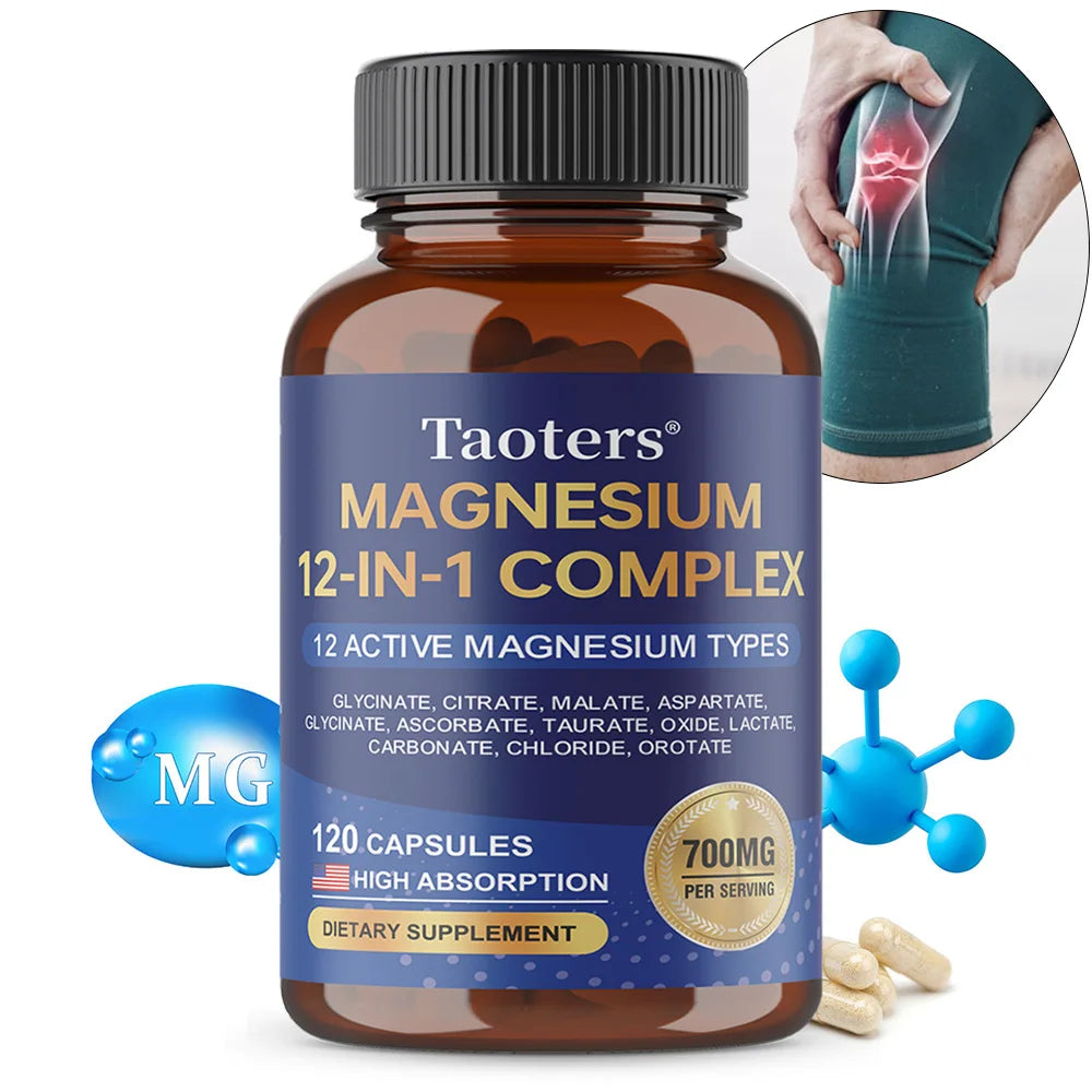 Magnesium 12-in-1 Complex Supplement – 700mg High Absorption Glycinate, Citrate, Malate & Taurate Blend for Muscle, Nerve, Sleep