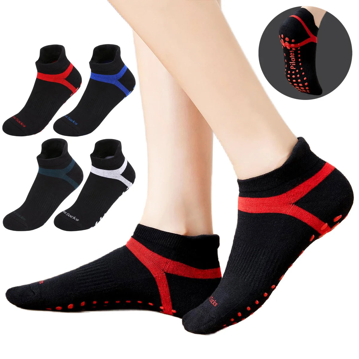 Plus Size Yoga Pilates Socks Women Men Sport Terry Cotton Anti-Slip Compression Fitness Gym Dance Playground Floor Ankle Sock