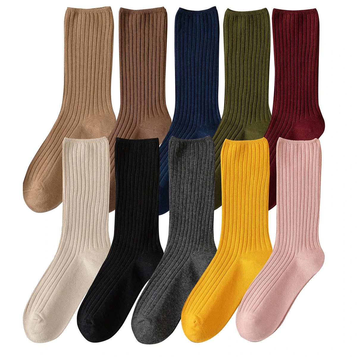 10Pairs Retro Women Cotton Loose Socks Autumn Winter Knitting Solid Color Long Black Korean Japanese Student Girls
