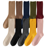 10Pairs Retro Women Cotton Loose Socks Autumn Winter Knitting Solid Color Long Black Korean Japanese Student Girls