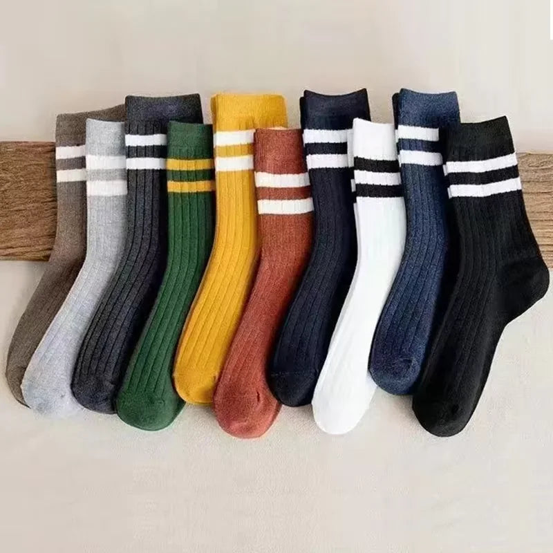 5 Pairs Of Men's Socks, Autumn And Winter Vintage Fun Fashion Athletic Socks, Sports Trend Socks