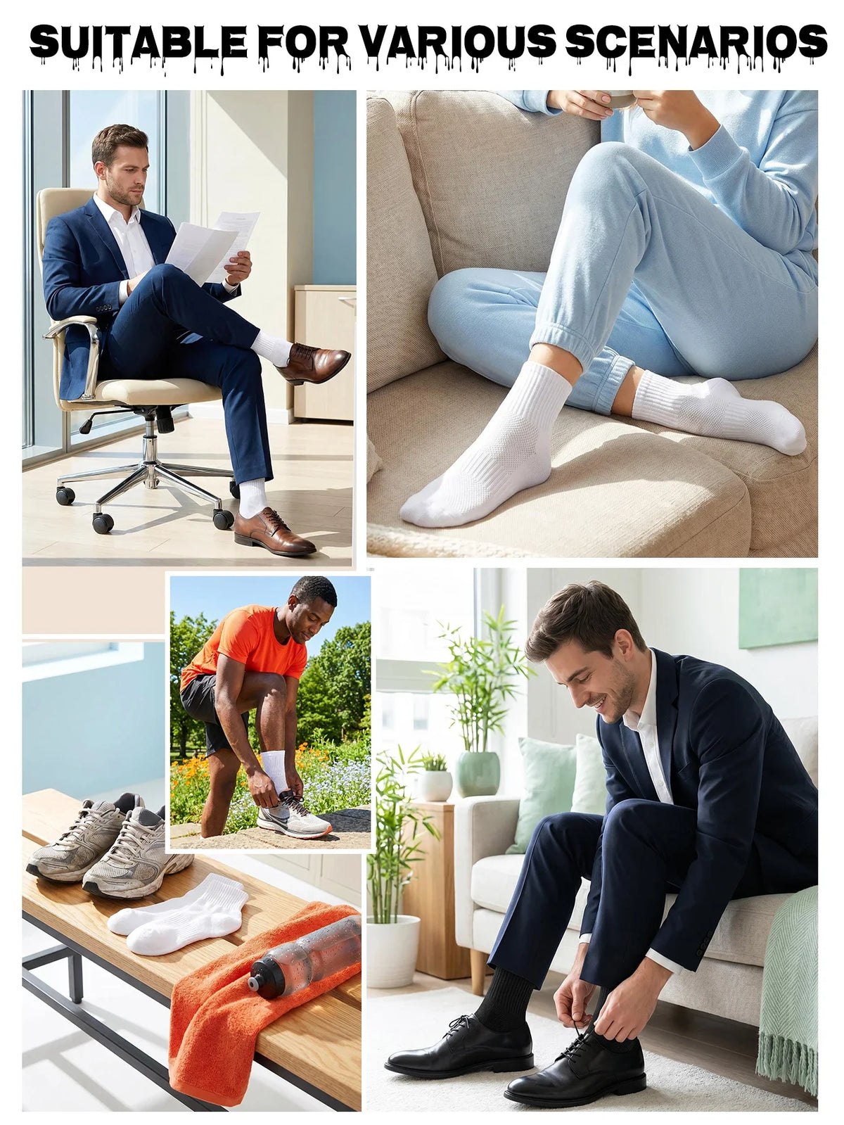 5 pairs Bamboo Fiber Mesh Socks Men Summer Thin Breathable Anti-Sweat No Smell Medium Tube Socks for Business Commute Sports