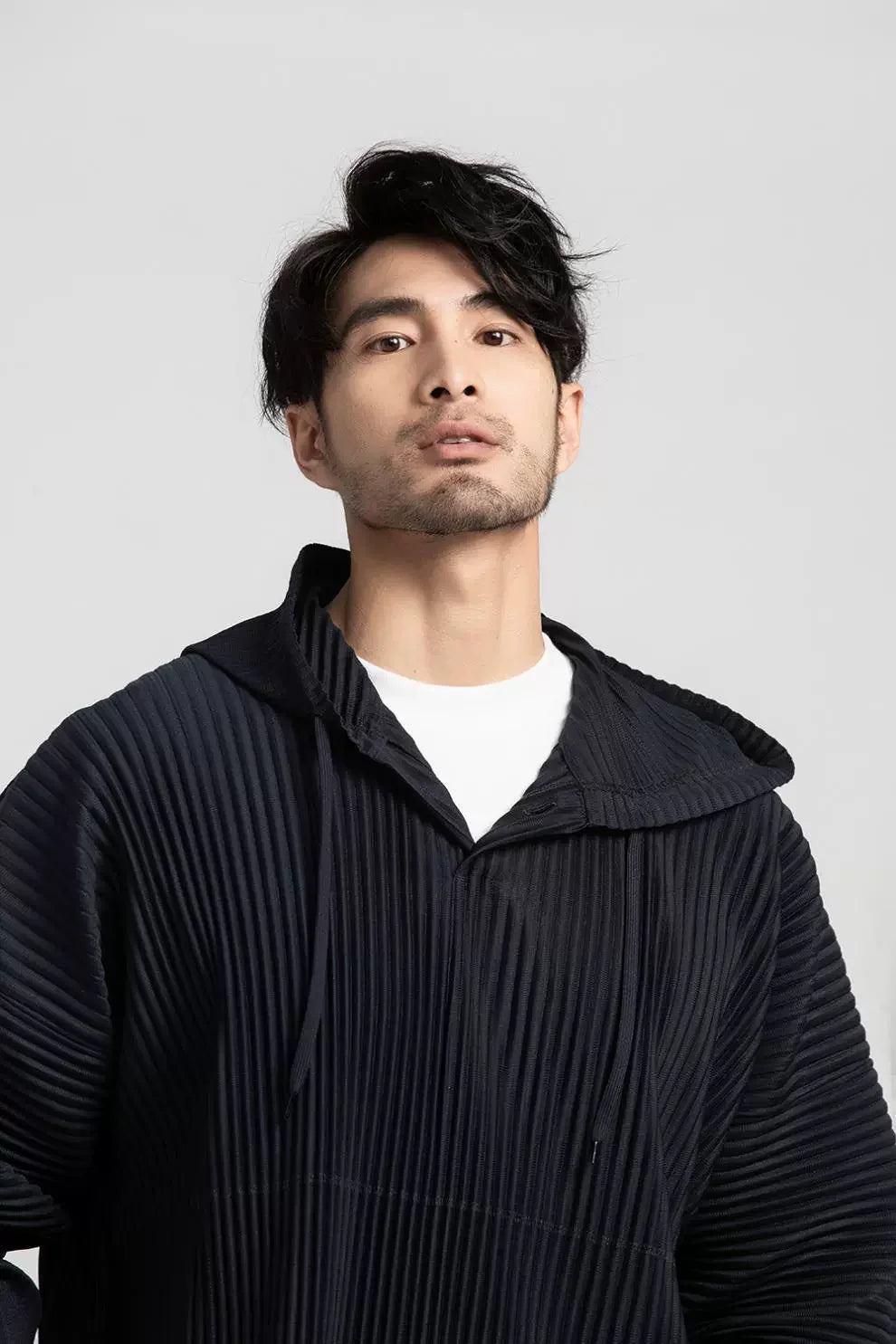 Pleats Pleated Hoodies For Men Black Hoodie 2025 Solid Color Coat Breathable Loose Drawstring Casual Top Man Clothing