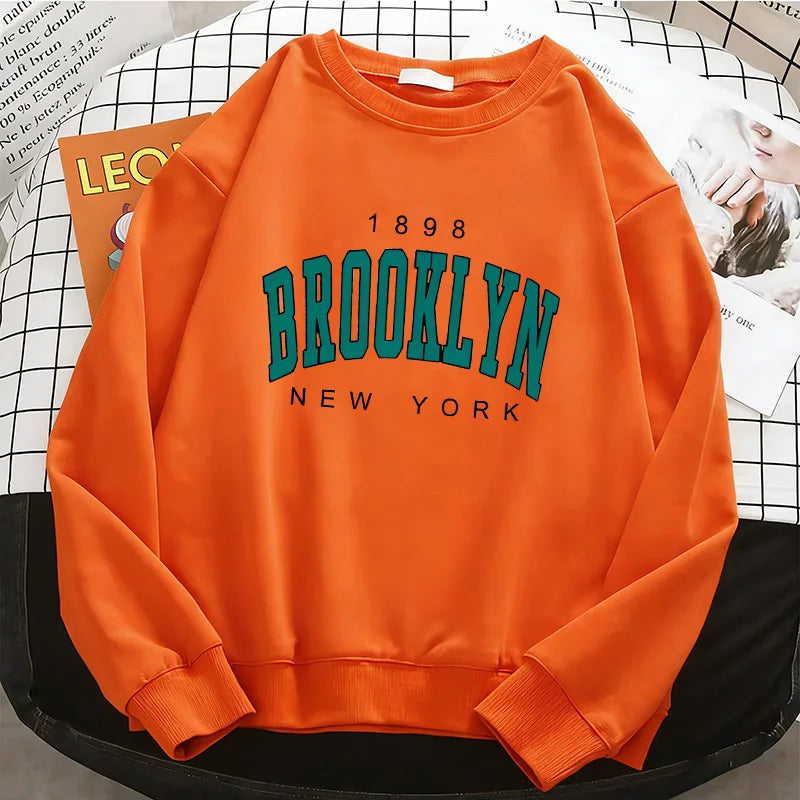 Womens Hoodies Fashion Y2k 1898 BROOKLYN NEW YORK  Fleece Sweatshirt Soft Casual O-Neck Pullover Casual Female Clothes