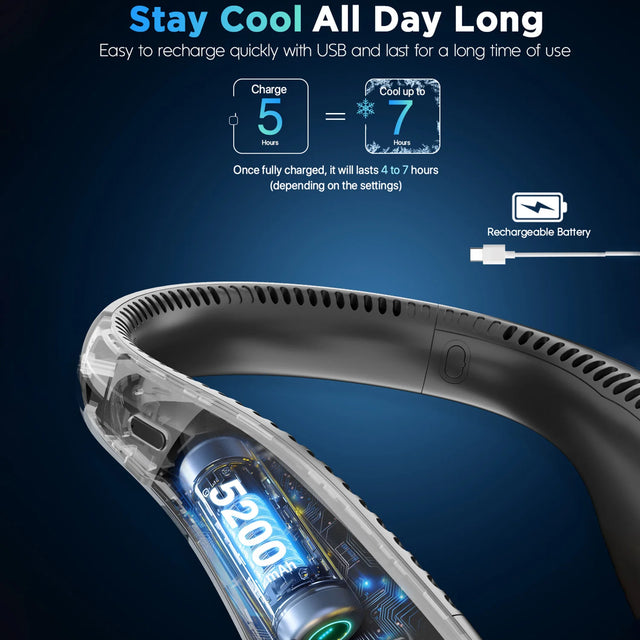 Neck Fan Bladeless, USB Rechargeable Hanging Wearable Fan, LED Display Ultra Quiet Hands-Free Cooler, Summer Gift for Travel Office Sports
