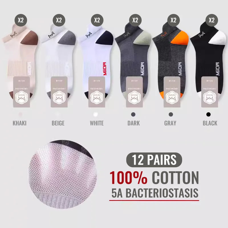 MiiOW 100% Pure Cotton Short Socks Men Ankle Sock Business Dress Ear-lifting Heel Protection Deodorant Antibacterial Sports Sock
