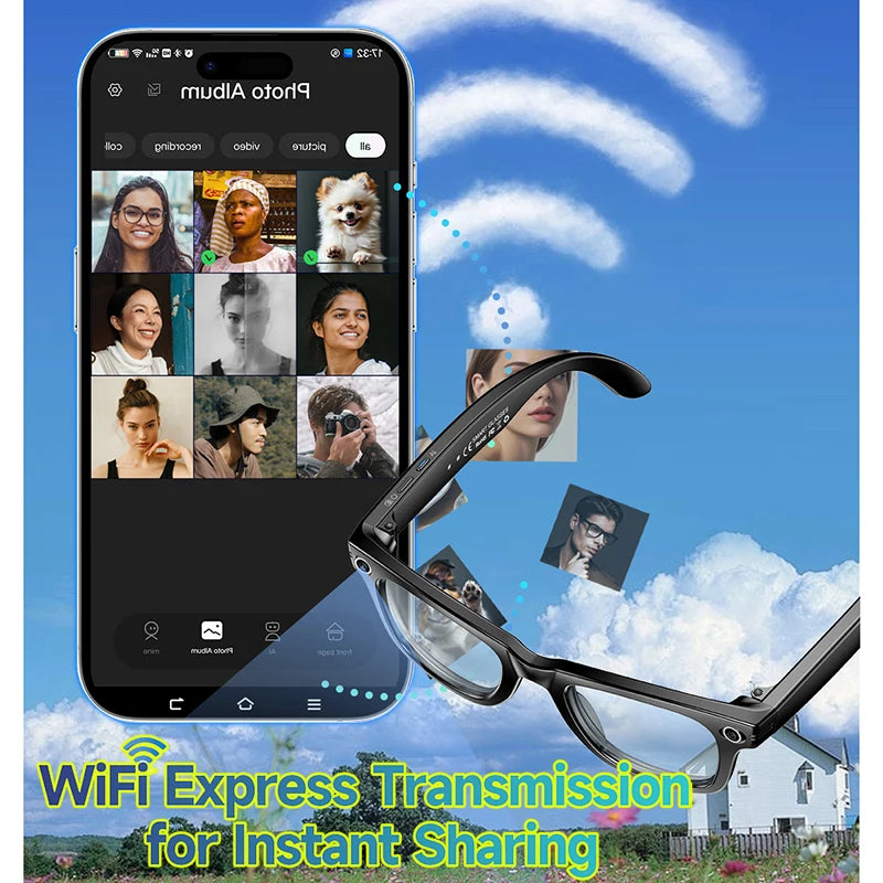 LIGE AI Smart Glasses with Camera Music Video Bluetooth Call Glasses Man 270mAh Voice Assistant Music Sunglasses for Android iOS
