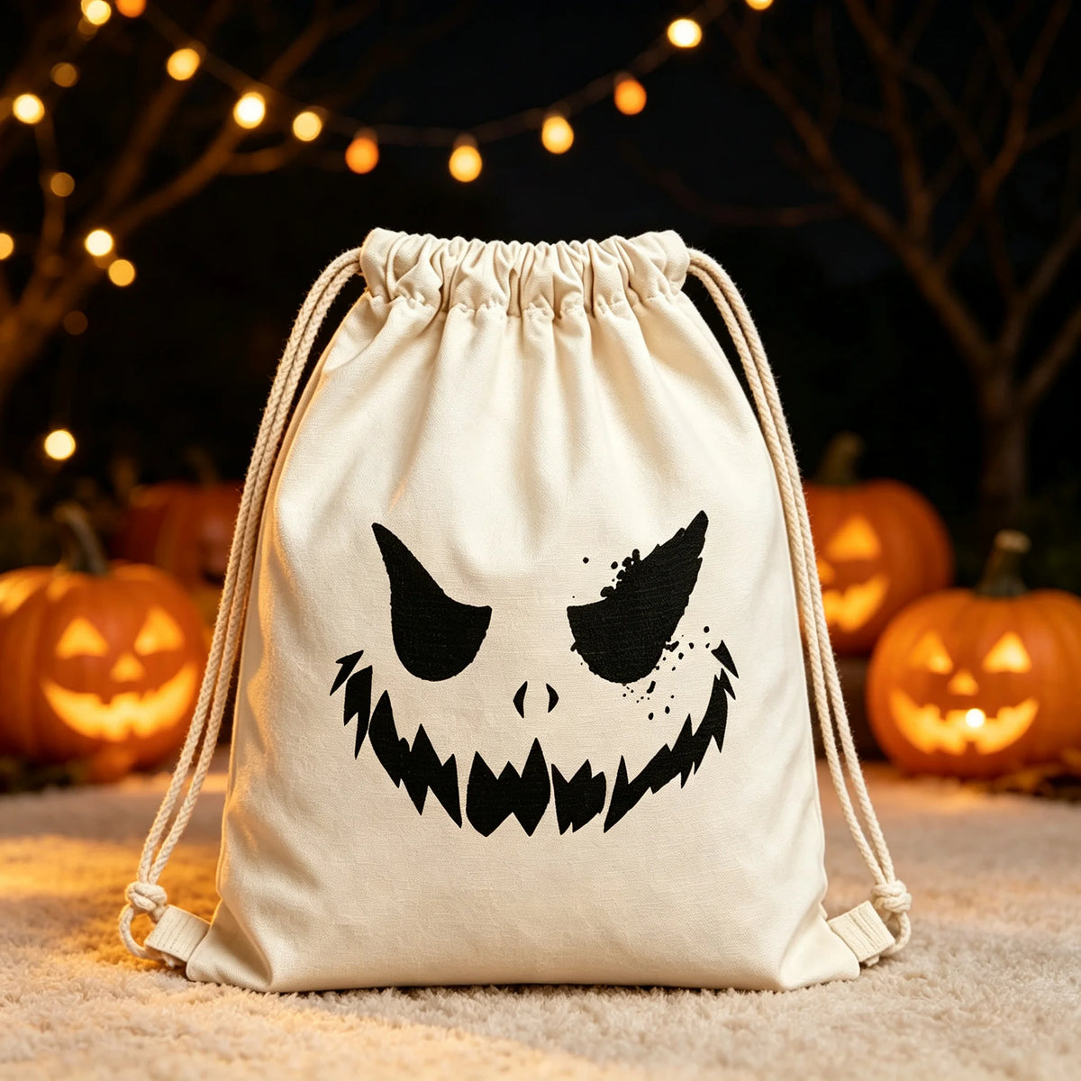 Halloween Scary Pumpkin Face Drawstring Bag Spooky Ghost Print Sack Trick Or Treat Gift Pouch Fall Party Favor Storage Sack